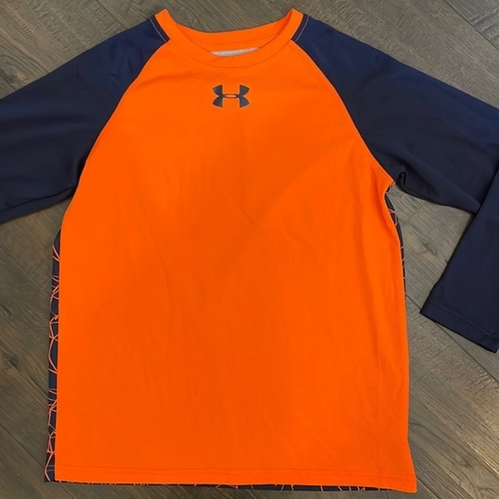 Under Armour HeatGear Orange Navy Blue Longsleeve Youth Large‎